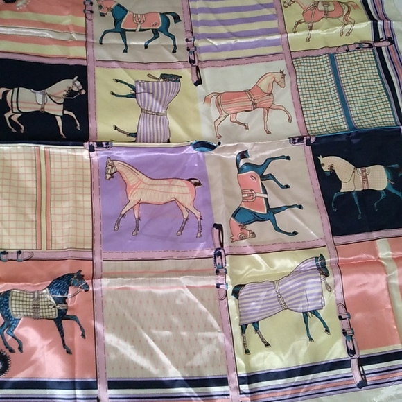 Fashion Scarf Soft Satin Ponies Horses Design - Picture 4 of 9